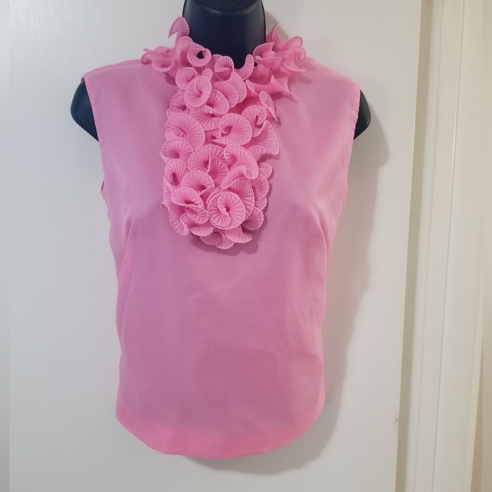 Vintage Elite Hot Pink Chiffon Rosette Sleeveless Blouse M
